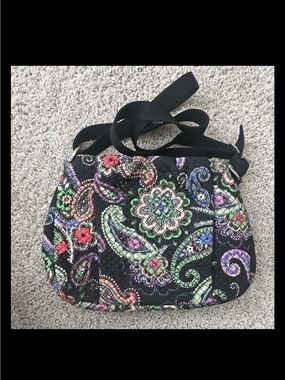 Vera Bradley Black Quilted Paisley Crossbody with Green & Blue Accents
